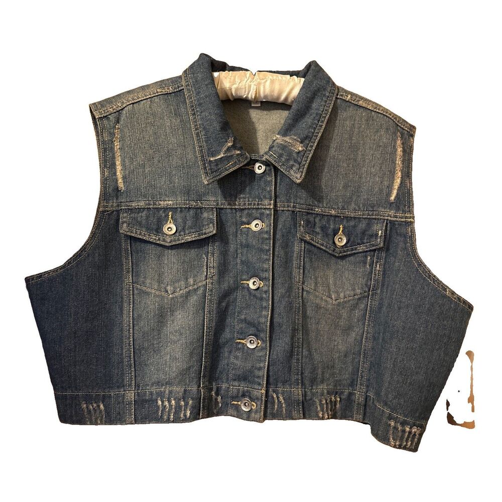 Women’s Roommates Cropped Blue Jean Vest Medium Wash Denim Sleeveless Size 3X